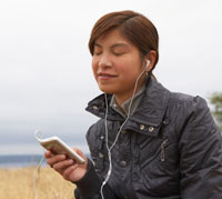 Girl listening to music.